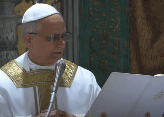 Papst Leo XIV. bei der Predigt der Messe
