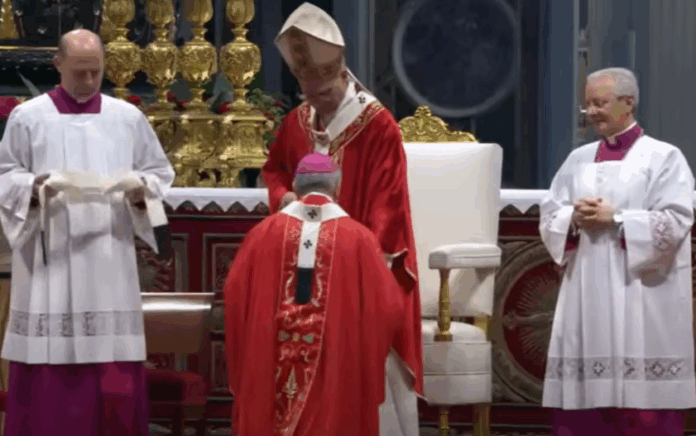 Papst Leo XIV. bei der Auflegung des Palliums