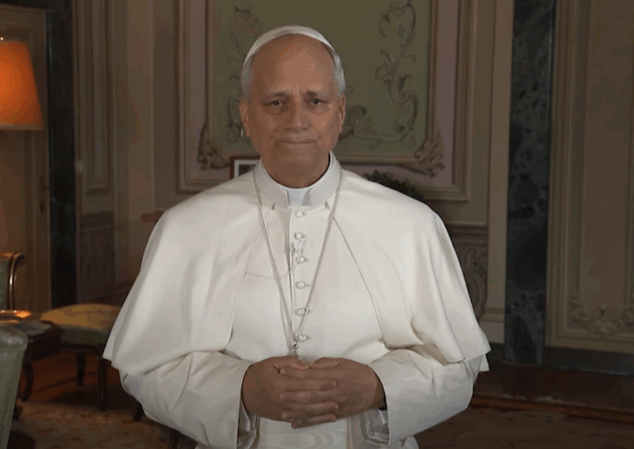 Papst Leo XIV. bei der Video-Botschaft zum Benefizspiel.